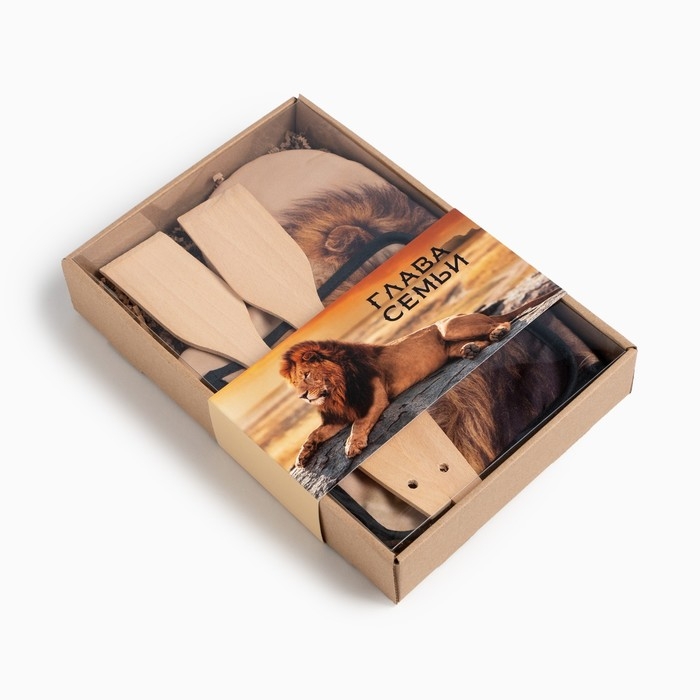 Набор подарочный Доляна "Глава семьи": варежка 20х28 см, прихватка 17х17 см, 2 лопатки