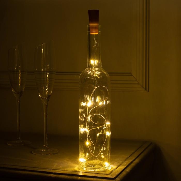 Гирлянда &laquo;Нить&raquo; 1 м роса с пробкой, IP20, серебристая нить, 10 LED, батарейки LR44х3 (в комплекте), свечение тёплое белое