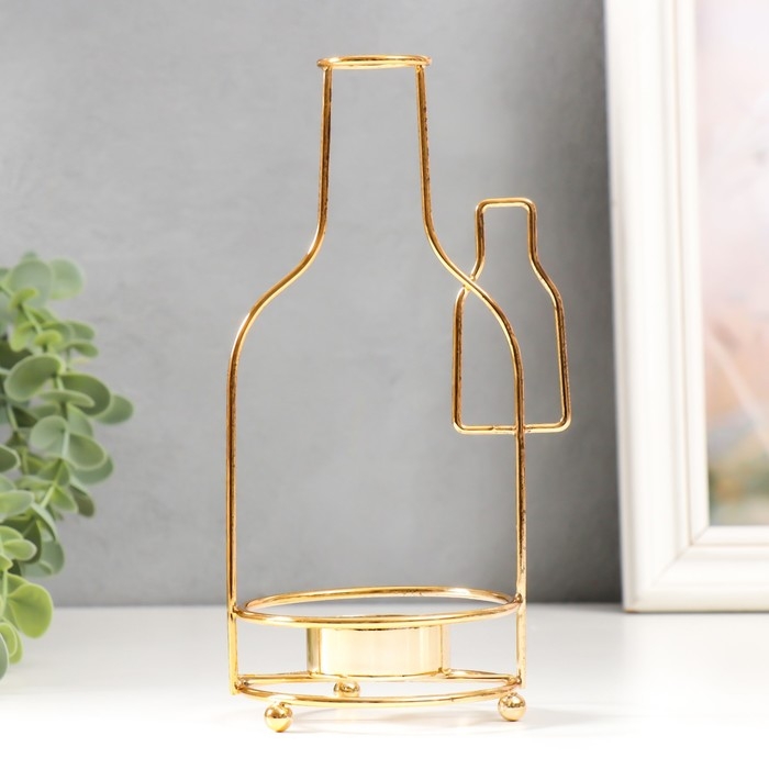 Подсвечник металл на 1 свечу Подсвечник металл на 1 свечу "Две бутылочки" d-4 см золото 8х8,5х19 см