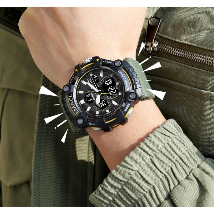 Часы наручные электронные, с будильником, d-5.8 см, ремешок l-26 см, 5 ATM, зеленый ремешок 974232 Часы наручные электронные, с будильником, d-5.8 см, ремешок l-26 см, 5 ATM, зеленый ремешок 974232