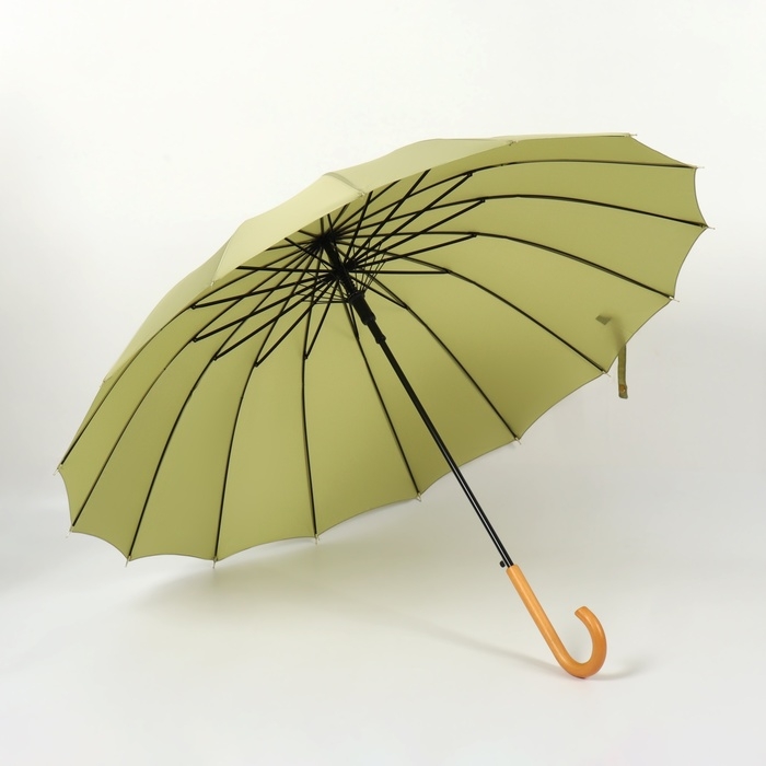 Зонт - трость полуавтоматический &laquo;Пастель&raquo;, 16 спиц, R = 52/60 см, D = 120 см, цвет зелёный