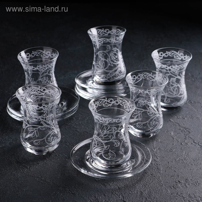 Сервиз чайный &laquo;Флора&raquo;, 12 предметов: 6 стаканов чайных 160 мл, 6 блюдец