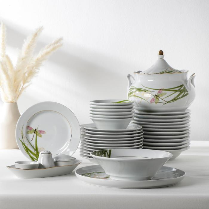 Сервиз столовый фарфоровый &laquo;Стрекоза&raquo;, 37 предметов, 2 вида тарелок