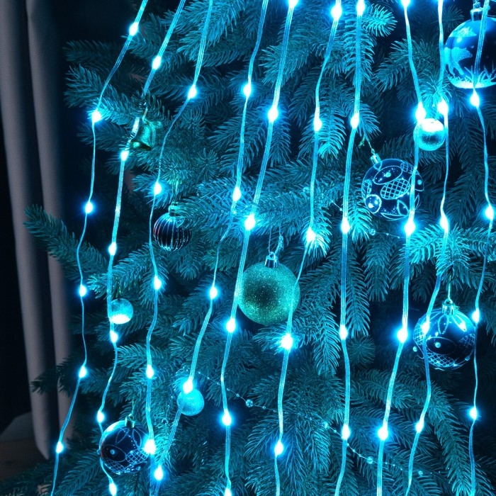 Умная гирлянда &laquo;Конский хвост&raquo; 10 нитей по 1 м роса, IP20, серебристая нить, 100 LED, пульт ДУ, приложение, свечение RGB, USB