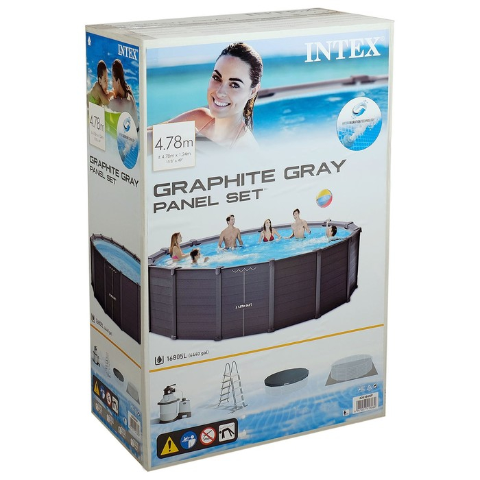 Бассейн каркасный Graphite Gray, 478 х 124 см, песчаный фильтр-насос, лестница, тент, подстилка, 26384NP INTEX Бассейн каркасный Graphite Gray, 478 х 124 см, песчаный фильтр-насос, лестница, тент, подстилка, 26384NP INTEX