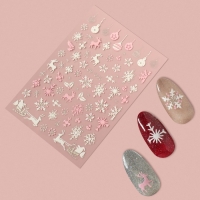 Новый год! Наклейки для ногтей «Снежики», объёмные, цвет белый/розовый Новый год! Наклейки для ногтей «Снежики», объёмные, цвет белый/розовый