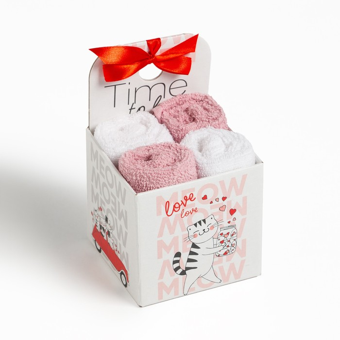 Набор декоративных махровых салфеток Набор декоративных махровых салфеток "Time to love" 30х30 см - 4 шт, 100% хлопок, 340 гр/м2