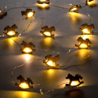 Гирлянда &laquo;Нить&raquo; 2 м роса с насадками &laquo;Лошадка&raquo;, IP20, серебристая нить, 20 LED, батарейки ААх2 (нет в комплекте), свечение тёплое белое