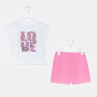 Комплект для девочки, цвет белый/розовый, рост 140 Комплект для девочки, цвет белый/розовый, рост 140