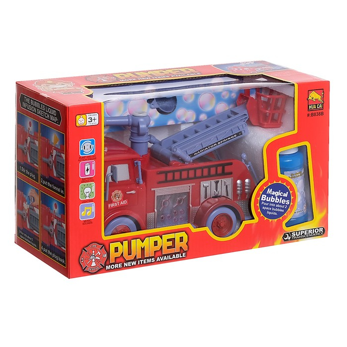 Машина &laquo;Пожарная служба&raquo; с мыльными пузырями, световые и звуковые эффекты, работает от батареек