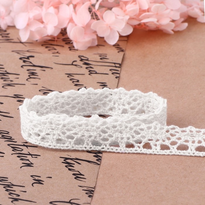 Кружево вязаное, 15 мм &times; 15 &plusmn; 1 м, цвет кипенно-белый