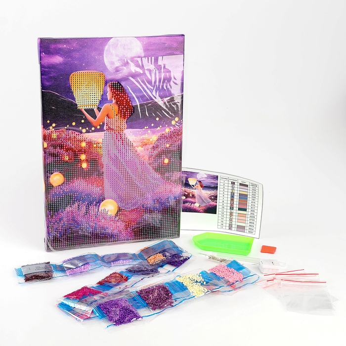 Алмазная мозаика с частичным заполнением на подрамнике «Небесные фонари», 20 х 30 см, с гирляндой Алмазная мозаика с частичным заполнением на подрамнике «Небесные фонари», 20 х 30 см, с гирляндой