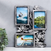 Фоторамка пластик на 3 фото 10х15 см "Лотосы" тёмное серебро 36х27 см Фоторамка пластик на 3 фото 10х15 см "Лотосы" тёмное серебро 36х27 см