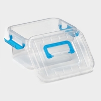 Контейнер для хранения, крышка с ручкой на защёлке, пластик, 1,35 л, 18,5&times;13&times;9,7 см, прозрачный/голубой