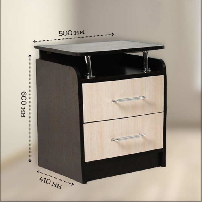 Тумба прикроватная Милан , 600х500х410, Венге/Дуб молочный Тумба прикроватная Милан , 600х500х410, Венге/Дуб молочный