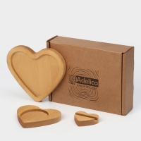 Подарочный набор деревянной посуды Adelica &laquo;Для тебя&raquo;, тарелка 20&times;17 см, подставка под горячее и телефон, берёза