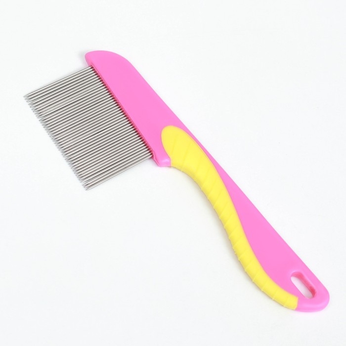 Расческа для шерсти 15,6 х 5,3 см, длинные зубья 3,4 см, розово-желтая Расческа для шерсти 15,6 х 5,3 см, длинные зубья 3,4 см, розово-желтая