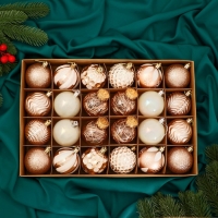 Набор шаров пластик d-6 см, 24 шт "Мелодия" ассорти люкс, бело-золотой