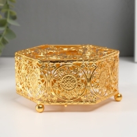 Подсвечник металл на 1 свечу "Шестигранник. Пушистые листья" золото d=5,5 см 10,7х12х5,6 см 104953 Подсвечник металл на 1 свечу "Шестигранник. Пушистые листья" золото d=5,5 см 10,7х12х5,6 см 104953