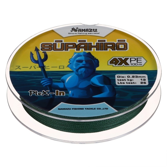 Шнур плетеный Namazu Supahiro 4Х, диаметр 0.23 мм, тест 12 кг, 100 м, болотно-зеленый Шнур плетеный Namazu Supahiro 4Х, диаметр 0.23 мм, тест 12 кг, 100 м, болотно-зеленый