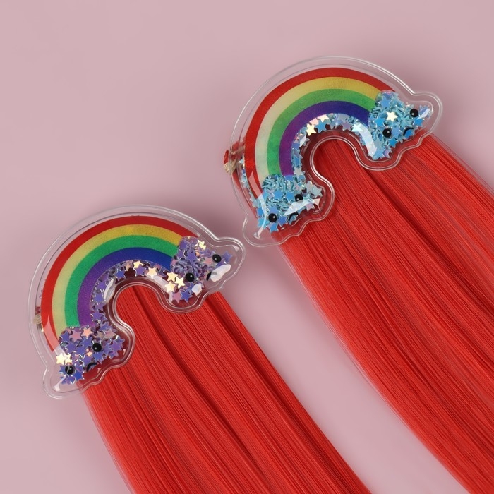 Набор накладных локонов &laquo;РАДУГА&raquo;, прямой волос, на заколке, 2 шт, 50 см, цвет красный/МИКС