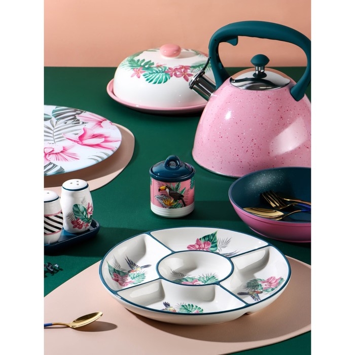 Менажница 5 ячеек Доляна &laquo;Тропики&raquo;, d=26 см, цвет белый