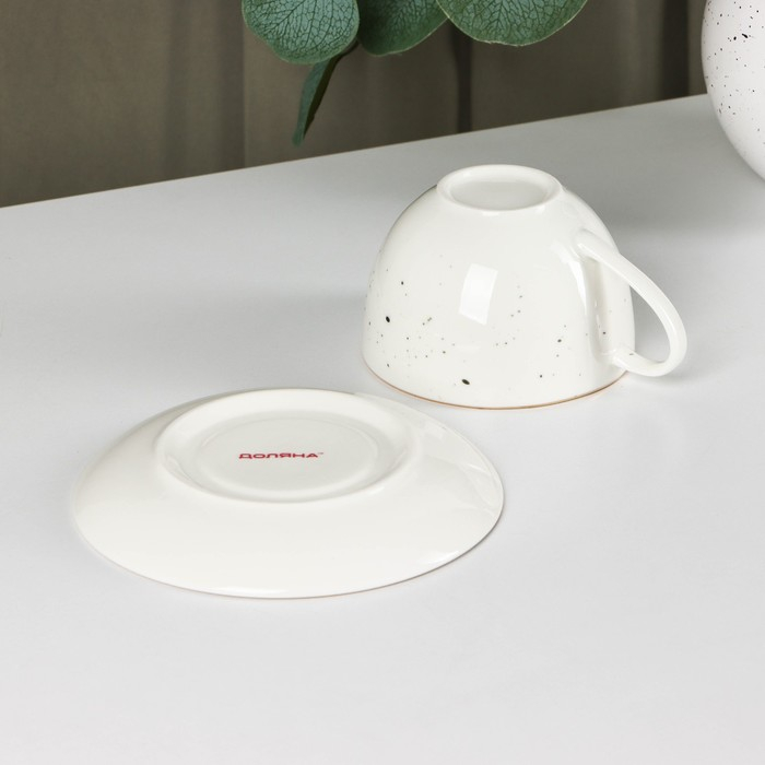 Чайная пара фарфоровая Доляна «Млечный путь», 2 предмета: чашка 220 мл, блюдце d=13,5 см, цвет белый в крапинку Чайная пара фарфоровая Доляна «Млечный путь», 2 предмета: чашка 220 мл, блюдце d=13,5 см, цвет белый в крапинку