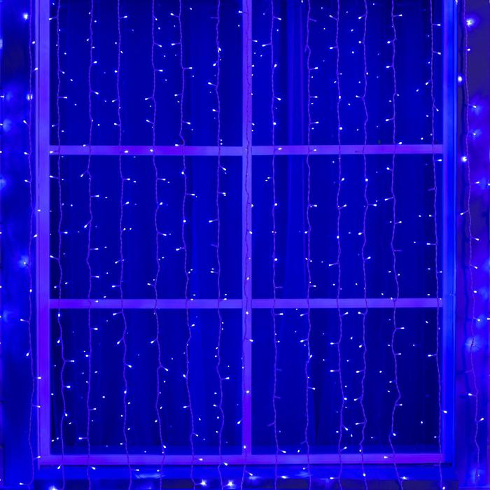 Гирлянда &laquo;Занавес&raquo; 2 &times; 6 м, IP44, УМС, белая нить, 1440 LED, свечение синее, 220 В