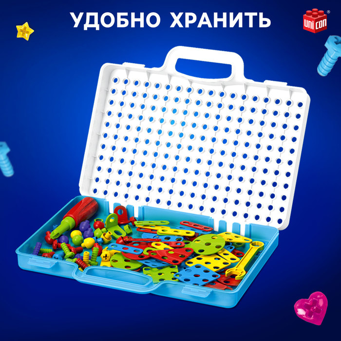 Конструктор винтовой &laquo;Конструктики&raquo; с шуруповёртом, 224 детали + 8 карточек