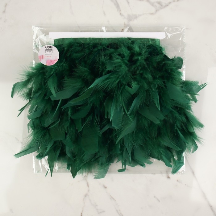 Тесьма с перьями индюка, 13-17 см, 5 &plusmn; 0,5 м, цвет изумрудный
