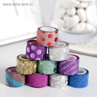 Клейкая лента пластик в банке "Блеск" (набор 10 шт) цвета МИКС 1,2 смх1 м 6,3х5,3х3,4 см Клейкая лента пластик в банке "Блеск" (набор 10 шт) цвета МИКС 1,2 смх1 м 6,3х5,3х3,4 см