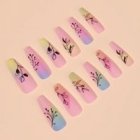Накладные ногти &laquo;Веточки&raquo;, 12 шт, с клеевыми пластинами, форма балерина, разноцветные