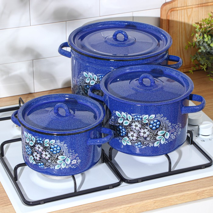 Набор эмалированных кастрюль &laquo;Голубика&raquo;, 3 предмета: 2,9 л, 4,5 л, 7 л, индукция