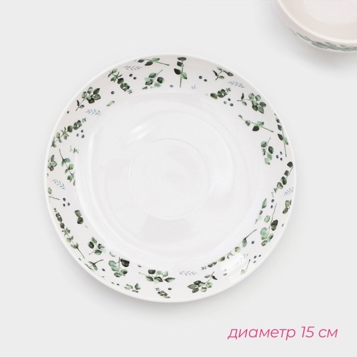 Сервиз фарфоровый чайный Доляна &laquo;Эвкалипт&raquo;, 12 предметов: 6 чашек 280 мл, 6 блюдец d=15 см