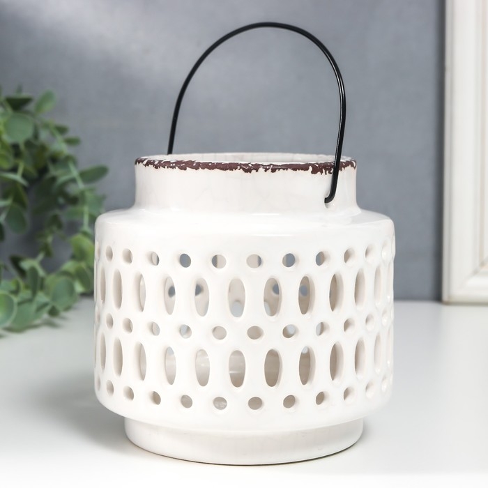 Подсвечник керамика на 1 свечу "Фонарь. Овалы и круги" МИКС 11х11,5х11,5 см