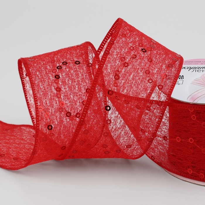 Лента декоративная &laquo;Пайетки&raquo;, 40 мм, 9 &plusmn; 0,5 м, цвет красный