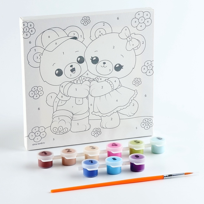 Картина по номерам на холсте с подрамником для детей &laquo;Мишки на лужайке&raquo;, 17 х 17 см