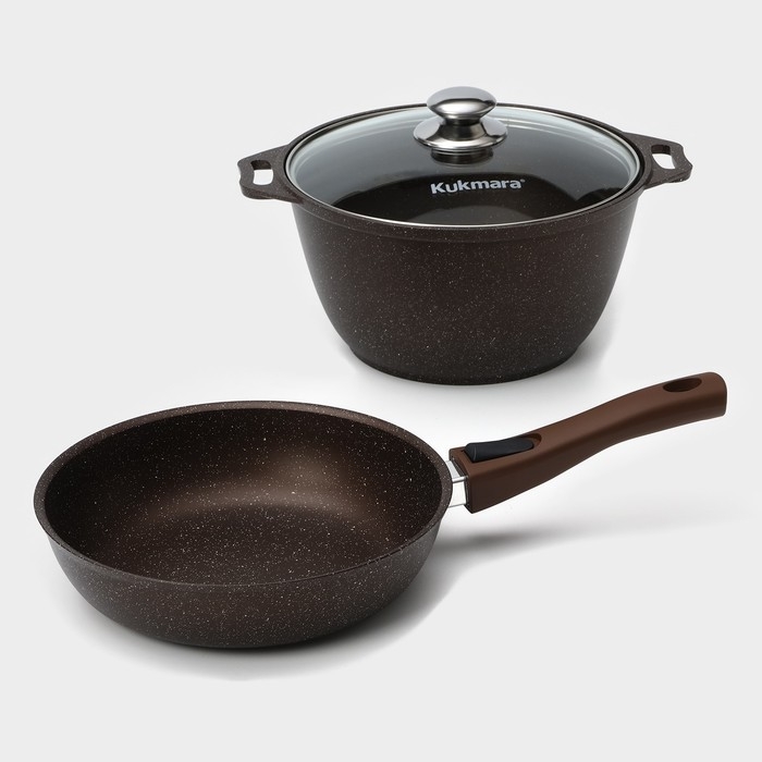 Набор кухонной посуды № 8 «Мраморная», крышка, антипригарное покрытие, цвет кофейный мрамор Набор кухонной посуды № 8 «Мраморная», крышка, антипригарное покрытие, цвет кофейный мрамор