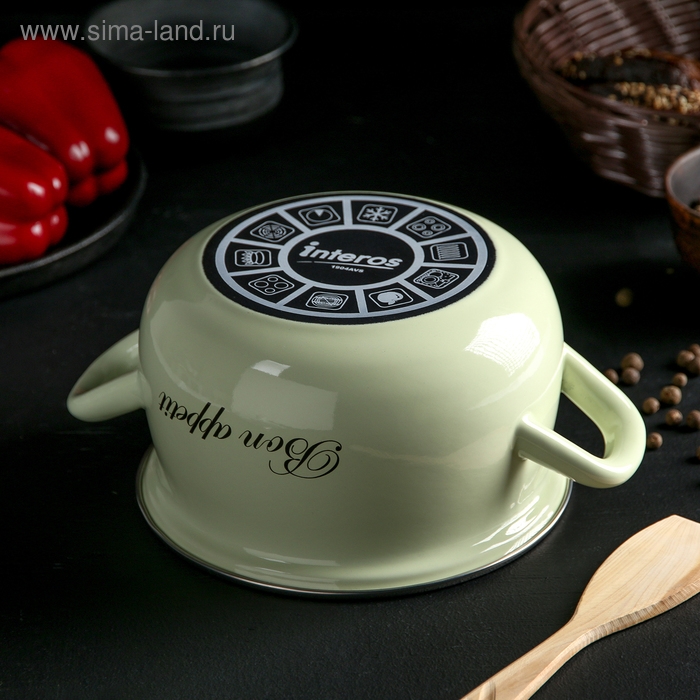 Кастрюля эмалированная «Лайм», 2.1 л, стеклянная крышка, индукция, цвет светло-зелёный Кастрюля эмалированная «Лайм», 2.1 л, стеклянная крышка, индукция, цвет светло-зелёный