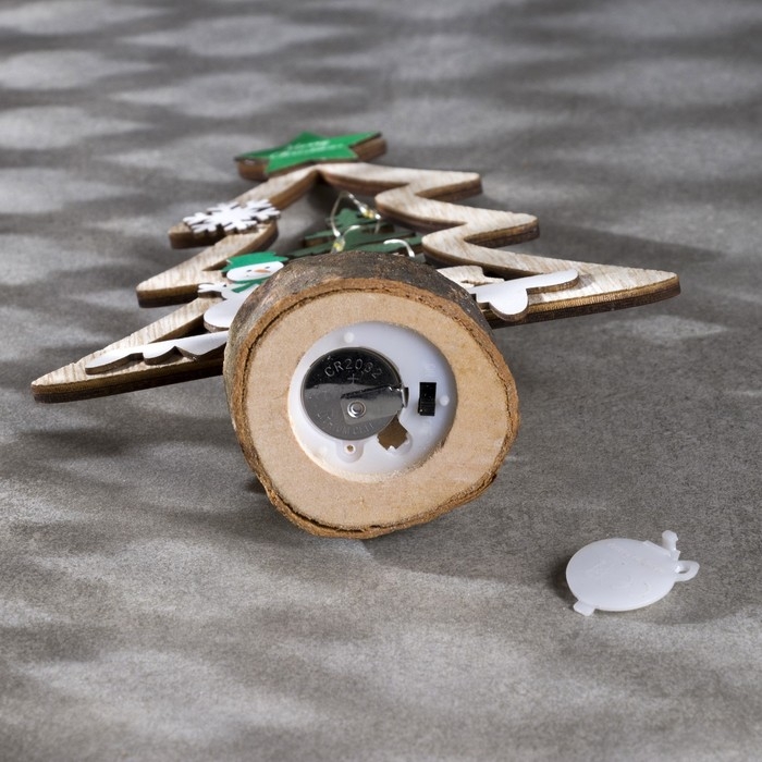 Светодиодная фигура &laquo;Ёлка со снеговиком&raquo; 13 &times; 20 &times; 5 см, дерево, батарейки CR2032х1 (в комплетке), свечение тёплое белое