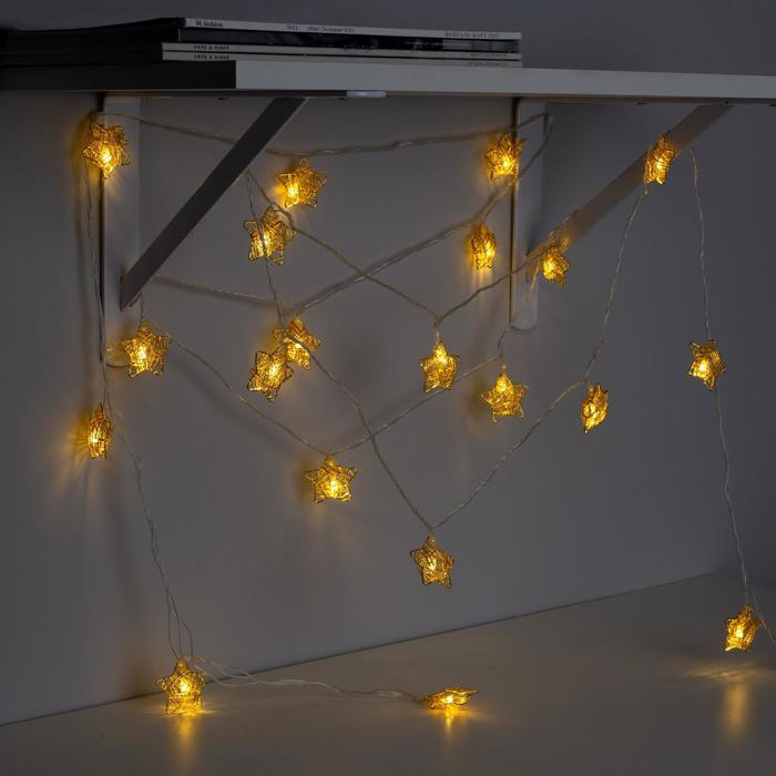 Гирлянда «Нить» 4 м с насадками «Звезда проволока», IP20, прозрачная нить, 20 LED, свечение тёплое белое, 8 режимов, 220 В Гирлянда «Нить» 4 м с насадками «Звезда проволока», IP20, прозрачная нить, 20 LED, свечение тёплое белое, 8 режимов, 220 В