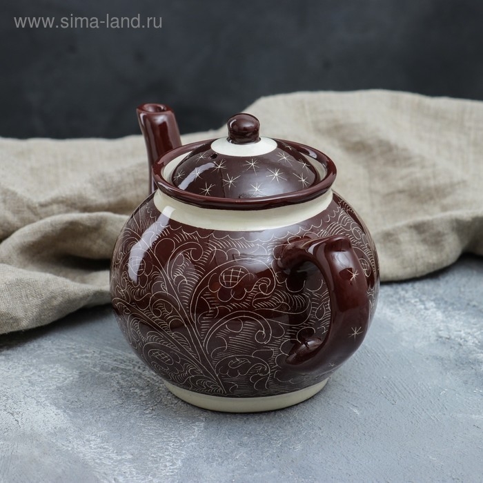 Чайник Риштанская Керамика Чайник Риштанская Керамика "Узоры", 700 мл, коричневый