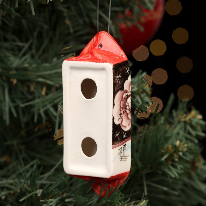 Ёлочная игрушка Ёлочная игрушка"Конфета Зима ночь красная", авторская роспись, 10 см, фарфор