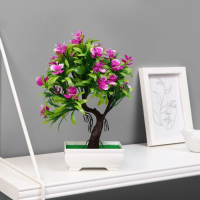 Бонсай в горшке "Деревце с тонкими листьями и цветами" 10х24 см, микс Бонсай в горшке "Деревце с тонкими листьями и цветами" 10х24 см, микс