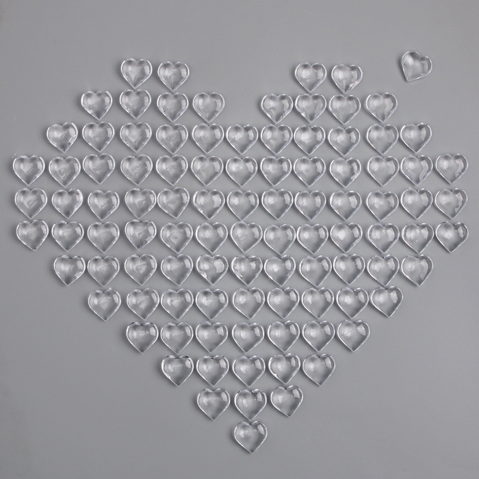 Сердечки пластиковые декоративные, набор 100 шт., размер 1 шт. &mdash; 2 &times; 2 см, цвет прозрачный