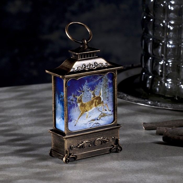 Светодиодная фигура &laquo;Олени в лесу&raquo; 7.6 &times; 13.5 &times; 3.2 см, пластик, батарейки AG13х3 (в комплекте), свечение тёплое белое