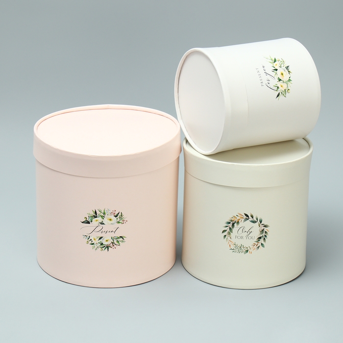 Набор шляпных коробок 3 в 1, упаковка подарочная, &laquo;Эко&raquo;, 13 х 13 - 18 х 18 см