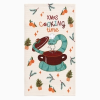 Новый год. Символ года. Змея. Полотенце Доляна "Время готовить" 28х46 см, 100% хл, рогожка 164 г/м2