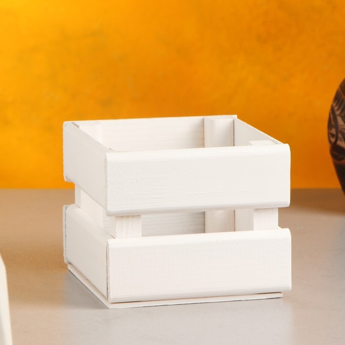 Кашпо деревянное 12×11×9 см Кашпо деревянное 12×11×9 см "Однушка Лайт", двухреечное, белый Дарим Красиво