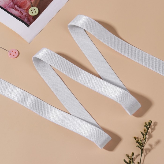 Резинка для бретелей, блестящая, 15 мм, 10 &plusmn; 0,5 м, цвет белый